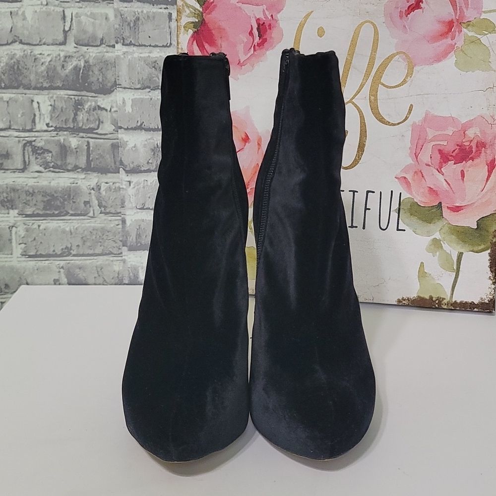 Bucco Platform Black & Gold Velvet Heeled Booties - Picture 2 of 16